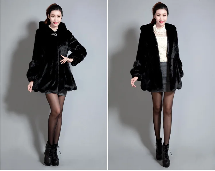Женское пальто из искусственного меха, белый, черный, большие размеры, топы, Осень-зима, новинка, корейский стиль, длинный рукав, с капюшоном, высокая талия, теплая Модная куртка из искусственного меха, JD688