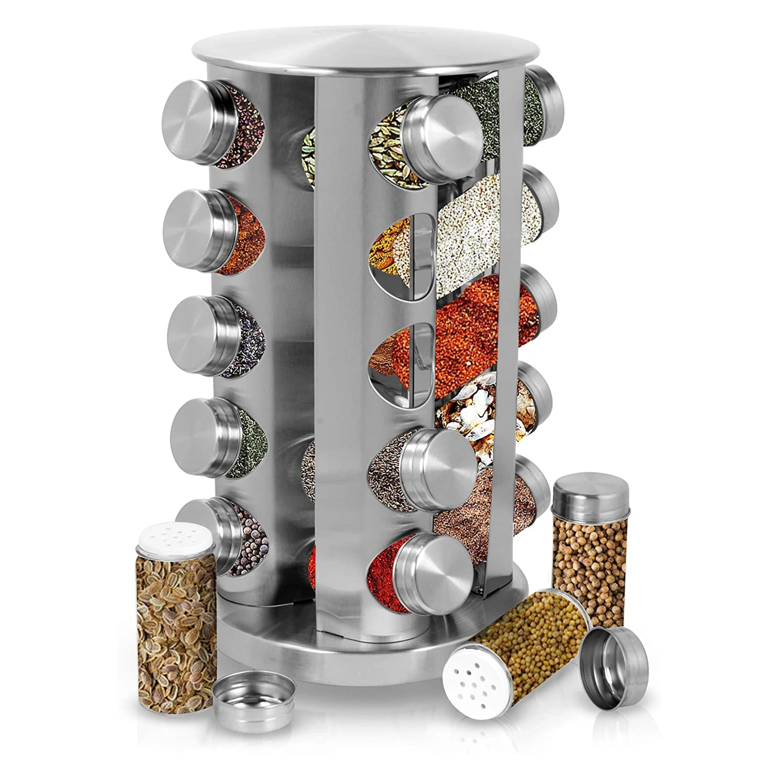

AA Spice Rack with Glass Pot, Working Table Spice Tower, Revolving Storage Rack for Seasoning and Drying Herbs