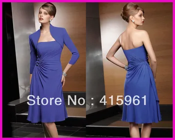 

free shipping vestidos de novia custom hot Long Sleeves Knee Length Chiffon Plus Size Mother of the Bride Dresses With Jacket