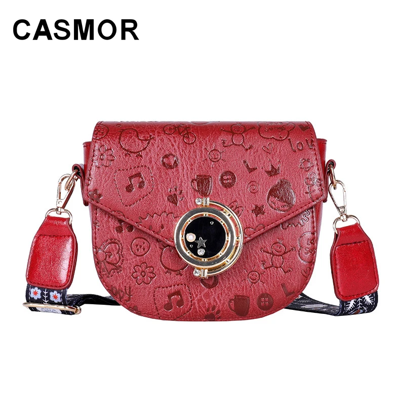 

CASMOR Shoulder Bags Autumn and Winter New Embossed PU Bag Semicircular Flip Bag Wide Shoulder Strap Messenger Bag 2019