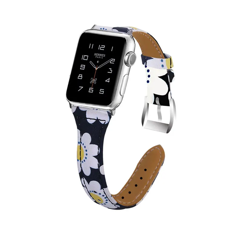 Браслет из натуральной кожи для Apple Watch Band 38 мм 42 мм с принтом кожаный ремешок для Apple Watch Band Series 5 4 40 мм 44 мм - Цвет ремешка: C