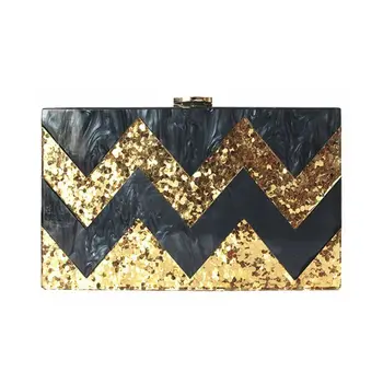 

Women Striped Patchwork Clutch Evening Bag Bridal Party Lady Acrylic Handbag