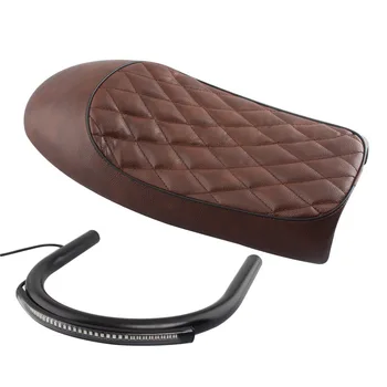 

Brown Motorcycle Hump Seat 240mm Black Frame Hoop Loop LED Turn Signal Tail Light Kit For Yamaha KTM Harley BMW Honda Cafe Racer