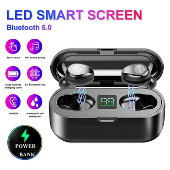 

Wireless Earphone Bluetooth 5.0 F9 TWS Wireless Bluetooth Headphone LED Display With 2000mAh Power Bank Headset With Microphone