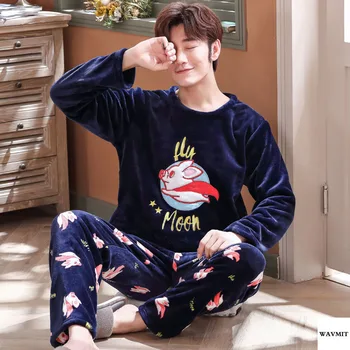 

Big Size 3XL 4XL 5XL 95kg Sleepwear Long Sleeve Winter Warm Flannel Pajamas Sets Print Long Pant Male Pyjama Set Leisure Outwear