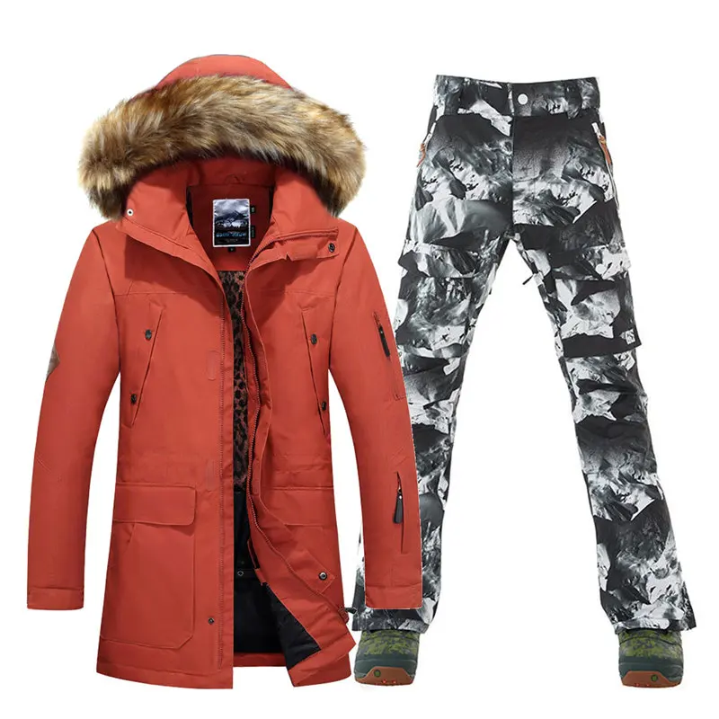Мужские зимние куртки+ лыжные штаны для открытого воздуха спортивный костюм для сноубординга комплекты водонепроницаемая ветрозащитная Лыжная одежда Снежный костюм высокого качества