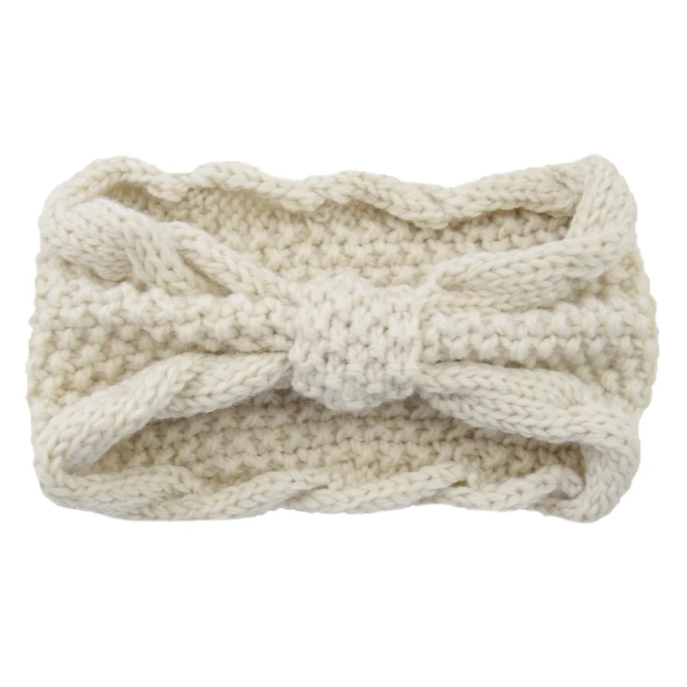 Molans Bow Twist Wide Headband Ladies Solid Winter Crochet Knitting Woolen Warm Stretch Headbands Handmade Hair Accessories