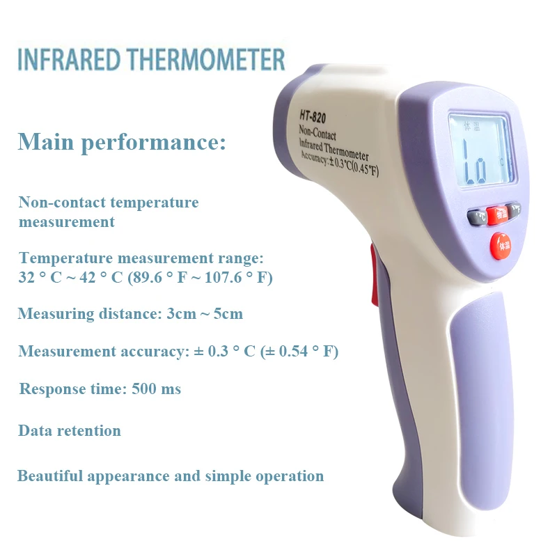 

Handheld Infrared Thermometer Non-contact Forehead Body Temperature Meter Measuring LCD Display QJY99