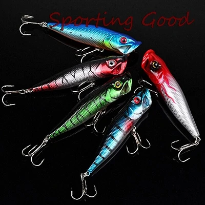 5Pcs #8 High Carbon Steel Different Colors Popper Lure Fishing Bait Plastic Treble Hook Fishing Lures Wholesale