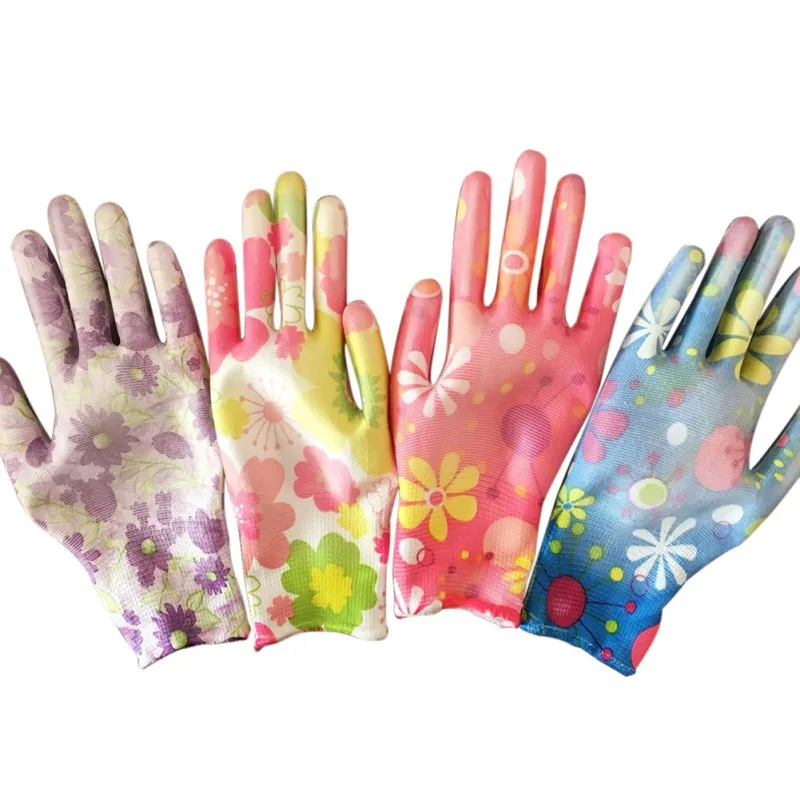 Женские нескользящие перчатки для уборки дома дышащие садовые перчатки женские нейлоновые перчатки с цветочным принтом из искусственной кожи для сада и дома
