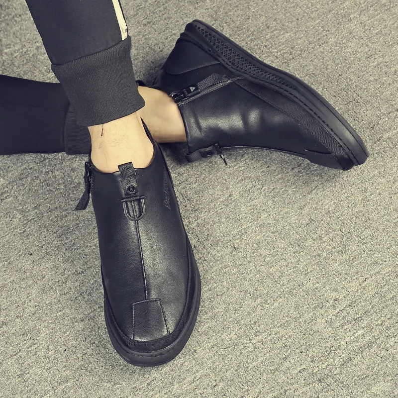 

Autumn And Winter plus Velvet Elevator Leather Boot Men's Mid-top Short Boots Casual Trend Martin Boots Fashion England Hight-to