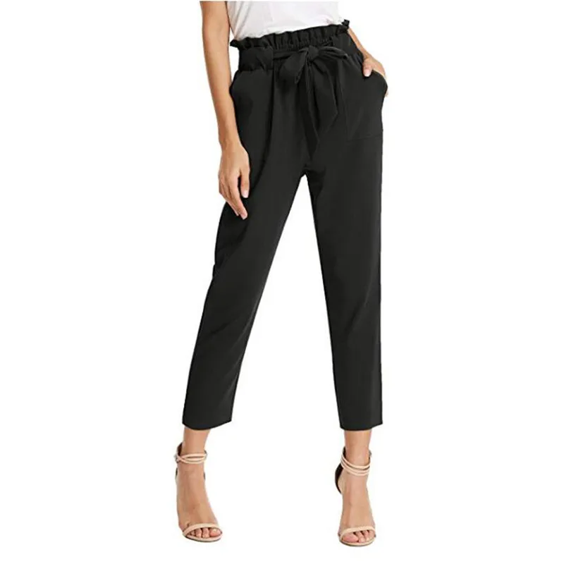 Big Size Women's Ankle Pants Trousers Slacks Bow Tie High Waist Pencil Cropped Pant Slim Fit Casual Trouser | Женская одежда