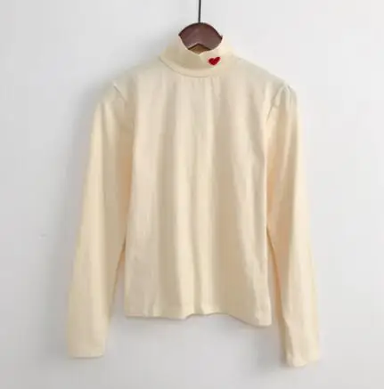 light yellow Корейская футболка с длинными рукавами и вышивкой в виде дикого сердца - Цвет: light yellow