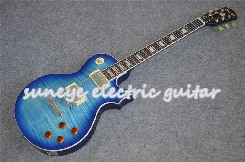 

China DIY Blue Finish Standard Electric Guitar Chrome Hardware Mahogany Guitar Body Left Handed Guitar Available Suneye
