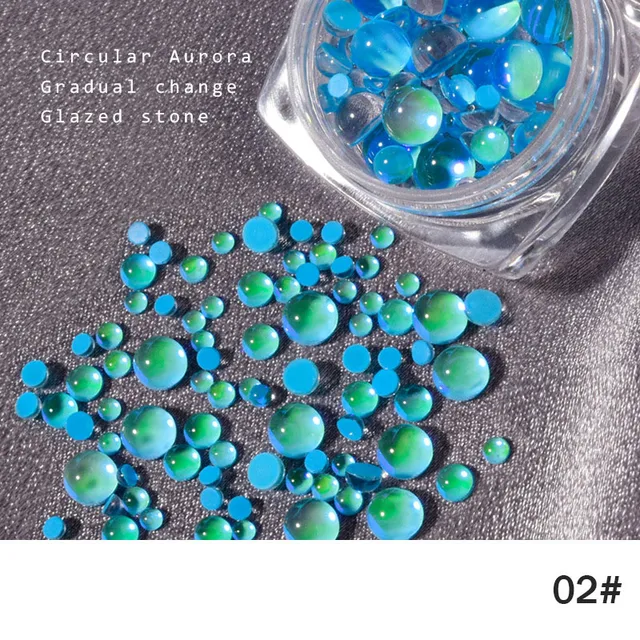 FlorVida 20pcs Sweet Heart Mermaid Rhinestone Beads Holographic Crystal Gems Stones For Nail Art Decorations Mix Size Box Kawaii 100pcs Round 02