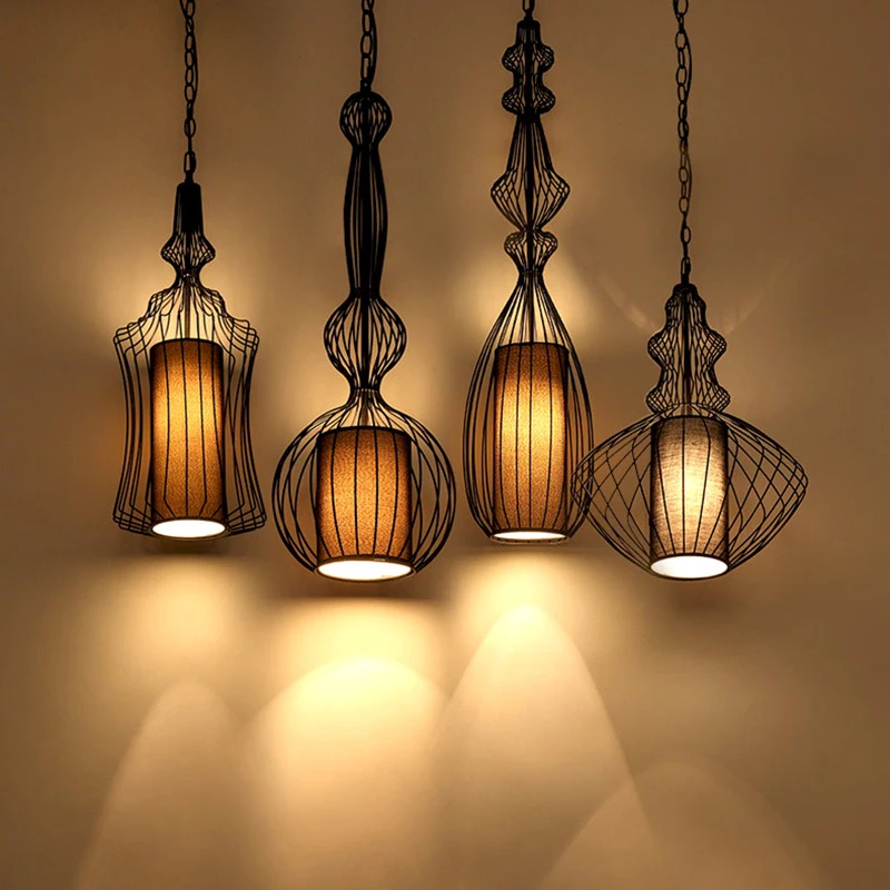 

Nordic Retro Wrought Iron Birdcage Pendant Light LED Decorative Lighting for Restaurant, Cafe and Bar Kitchen Hanging Lamps