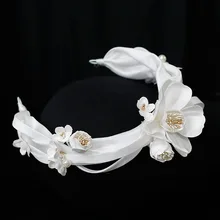 Bride White Simple Satin Flower Hair Hoop New Exquisite Mori Wedding Hair Accessories Flower Girl Hair Accessories Wedding