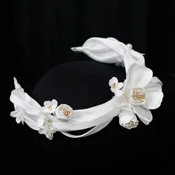 Bride White Simple Satin Flower Hair Hoop New Exquisite Mori Wedding Hair Accessories  Flower Girl Hair Accessories Wedding