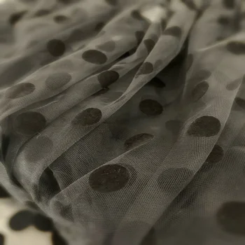

black tulle Lace fabric with big polka dots tulle mesh fabric with velvet dot new arrival hot selling