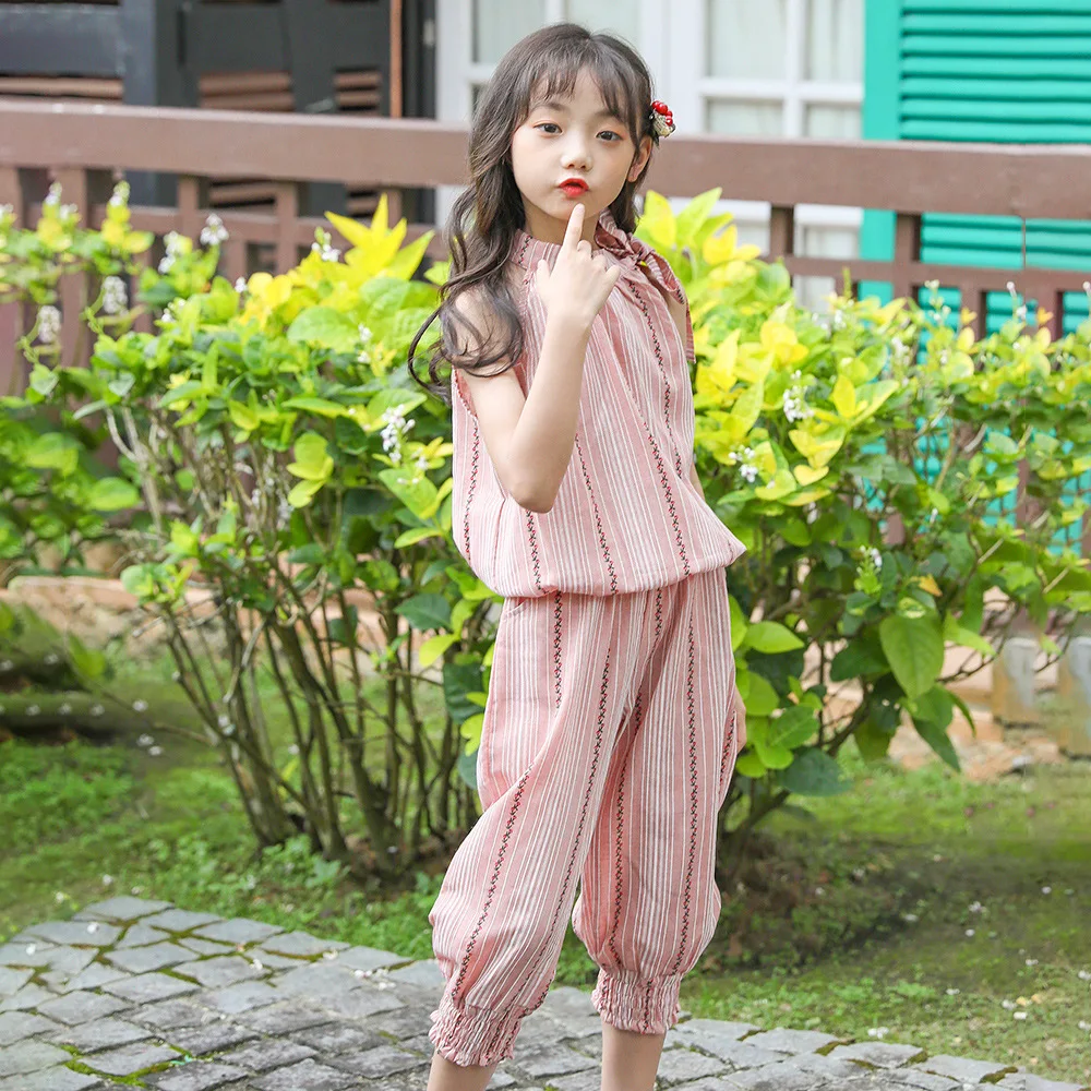 

Girl'S Suit Sleeveless 2020 Summer New Style Childrenswear Big Kid Korean-style Vest Capri Pants Two-Piece Set
