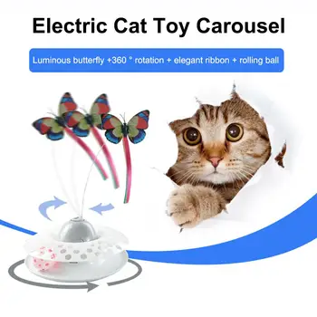 

AUGKUN Electric Turntable Puzzle Cat Toy Crazy Play Disk With Rotating Butterfly Automatic Cat Toy Carousel Cat Toy Pet Supplies