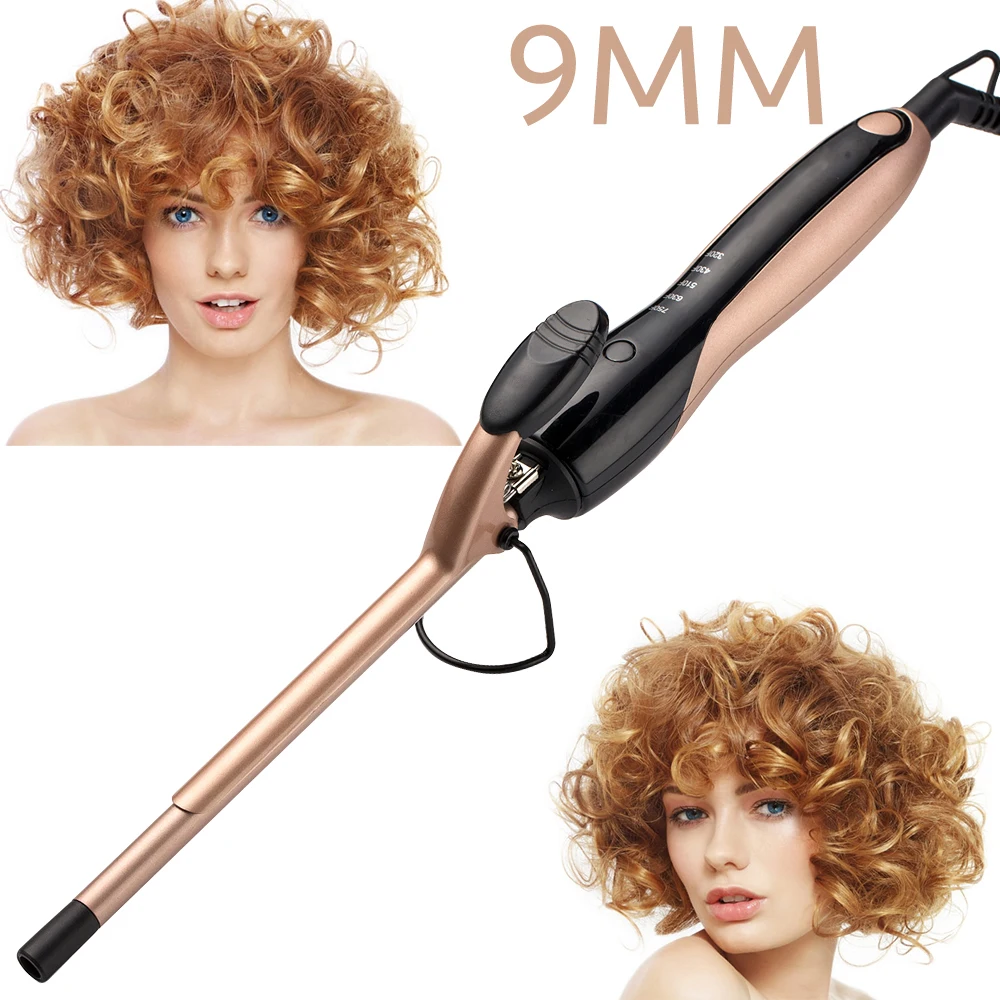 

2019 New Black Ceramic Gold Golden 9mm Electric Hair Styler Curl Iron For Tight Curl Professional Hair Wand Curling Styling Tool