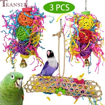 

Transer 3PCS/lot Pet Birds Toy Colorful Bird Parrot Rattan Ball Toys Hanging Bell Pet Bird Cage Swing Toy 912