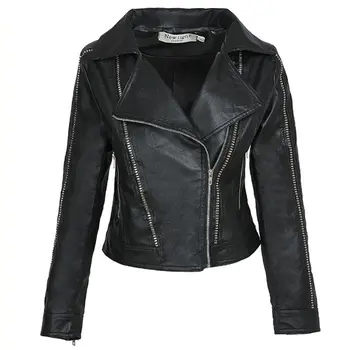 

2019 New Trendy Women Autumn Winter Black Faux Leather Jackets Zipper Basic Coat Turn-down Collar Pilot Motorcycle Outerwear