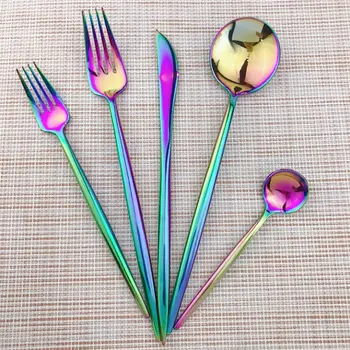 

JASHII 30-pieces Rainbow Black Rose Cutlery 18/10 Stainless Steel Dining Knive Forks Dinnerware Set Shiny Tableware Dinner Set