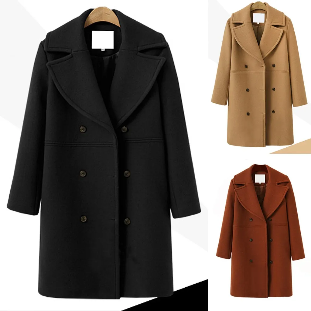 Осенне-зимнее женское пальто большого размера модное однотонное свободное Женское пальто с длинным рукавом и пуговицами элегантное приталенное пальто 824