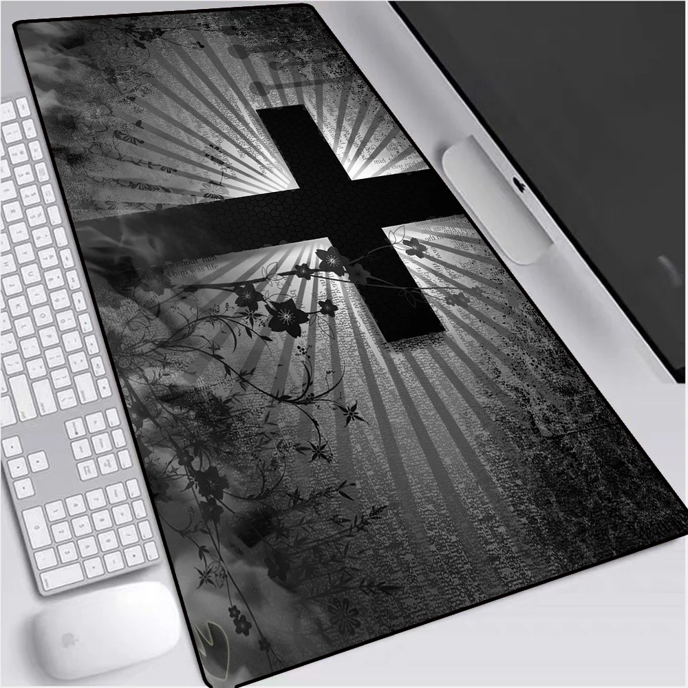 

Mairuige Black Cross Cool Pattern Mouse Pad Large Size Easy To Carry and Religious Cross Image DIY Custom Design PC Laptop Desks