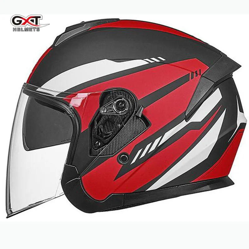 women and men GXT G703 dual visor dirt biker helmets men electric motorcycle MOTO bicycle scooter safety helmet headpiece - Color: matte black red