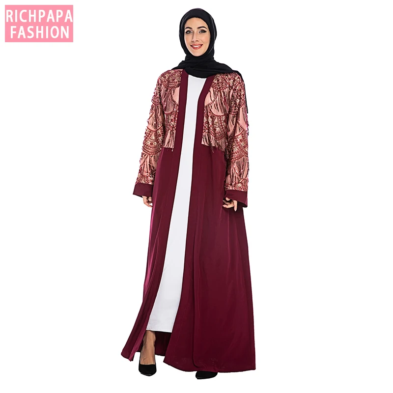 Зимнее кисточки Abaya турецкий хиджаб мусульманское кимоно Макси платье