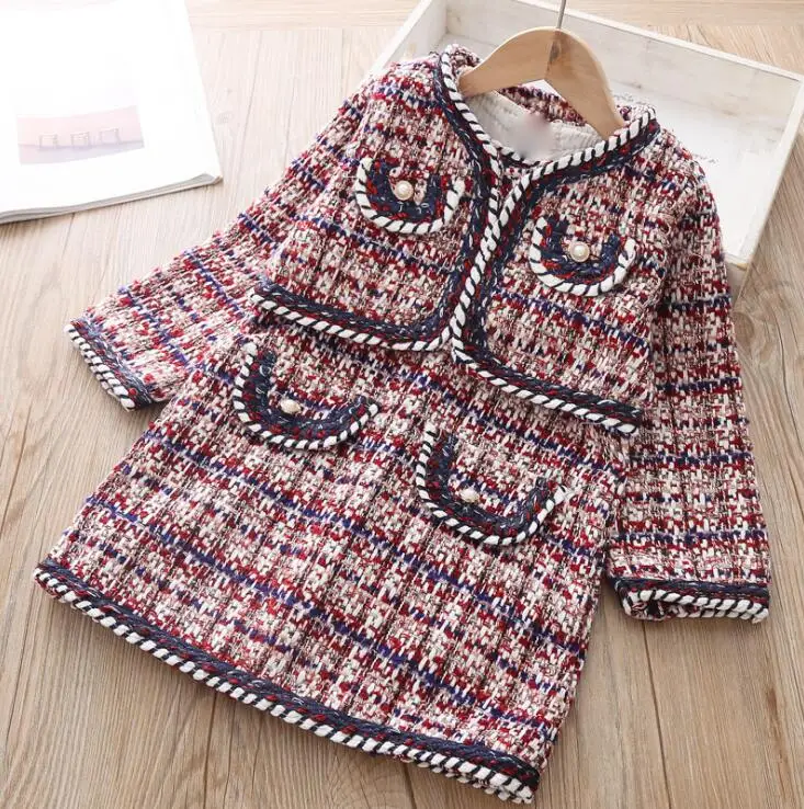 

8.26 CC424 Girl Temperament suit 2019 Autumn Long sleeve Coat + vest dress Children's clothes 90-130cm Wholesale