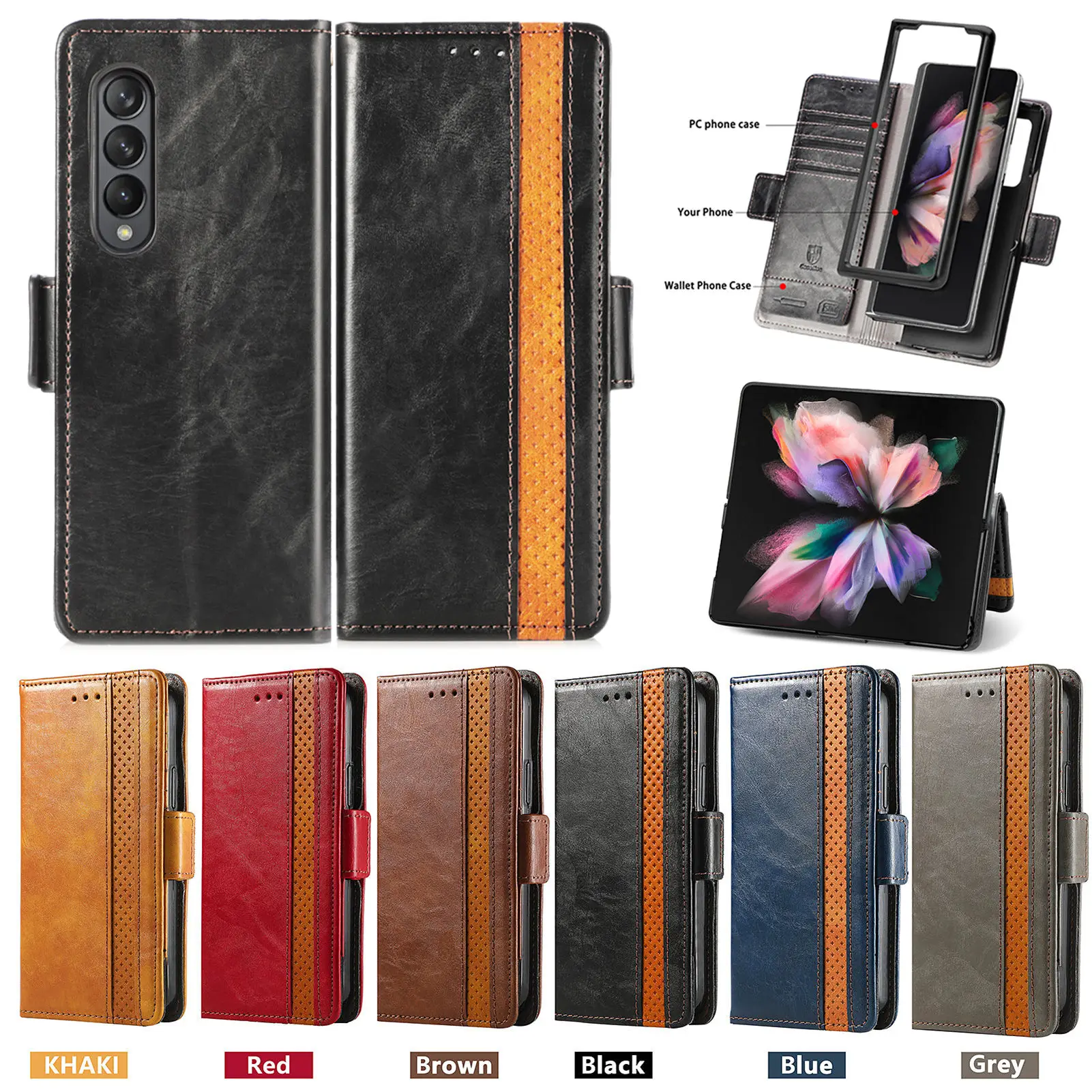 Per Samsung Galaxy Z Fold 3 5G Custodia A Portafoglio In Pelle Pu Per Samsung Galaxy Z Fold 3 5G Custodia A Libro