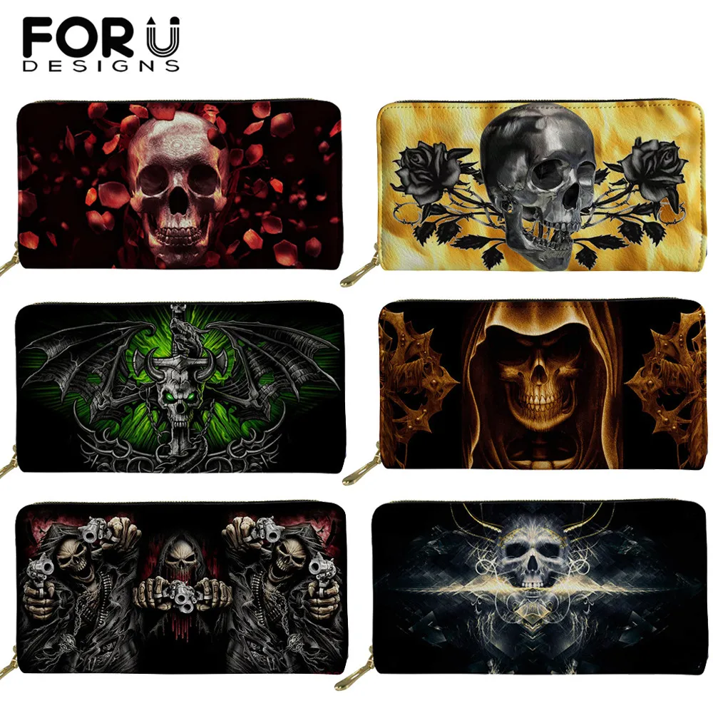 FORUDESIGNS/готический череп с принтом роз Для женщин Роскошные Длинные кошельки