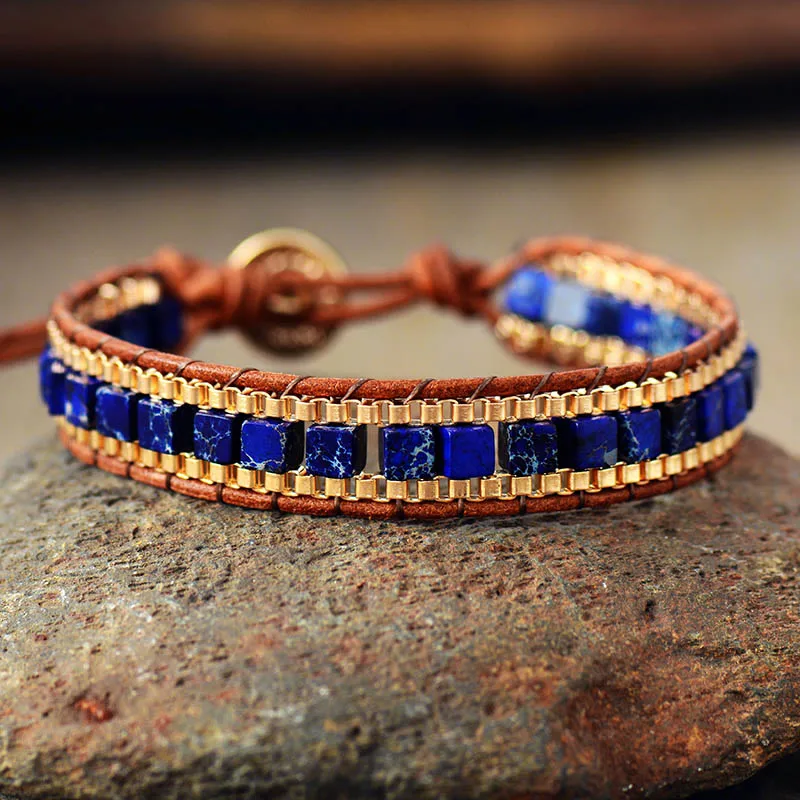 Turquoise Stones Gold Chain Woven Wrap Bracelet Bohemian - Image 5