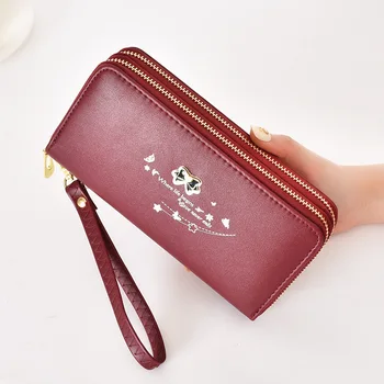 

Women's Long Wallet Female Pu Leather Purses Double Zipper Bow Knot Wrist Strap Phone Bag Tassel Coin Purse Card Holder Clutch