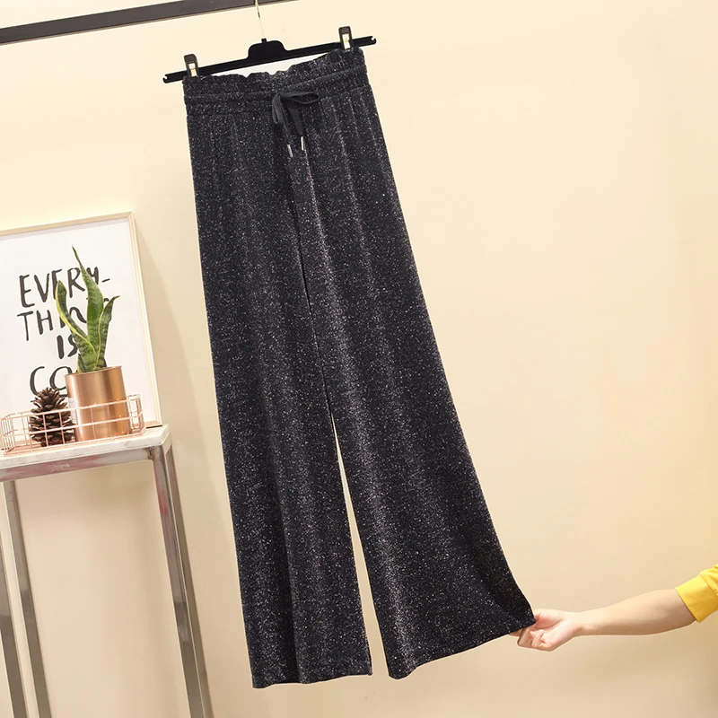 Gowyimmes Big Size Women Gold Velvet Pants Western Style Wide Leg Pant Autumn Lady Long Pleated Trousers High Waist PD604 | Женская