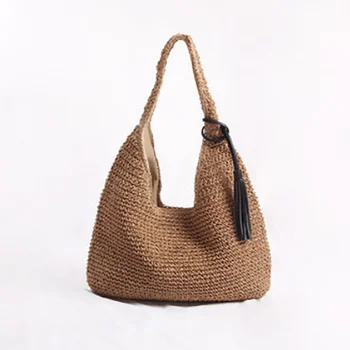 

Knitted Straw Bags Beach Rattan Bag Female New Elegant сумка женская 2020 Large Capacity For Womens Tote Summer Tassels Fashion