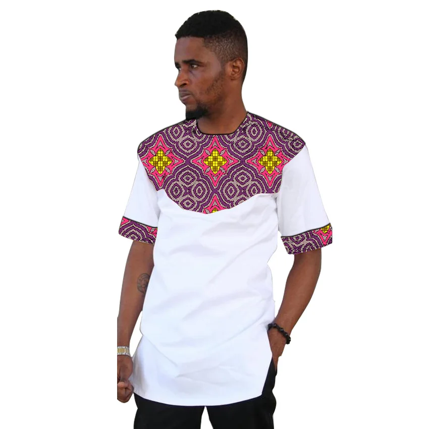 Африканская одежда индивидуальный заказ Мужская Анкара наряд короткий рукав топы рубашка одежда жениха человек Дашики Лоскутные рубашки