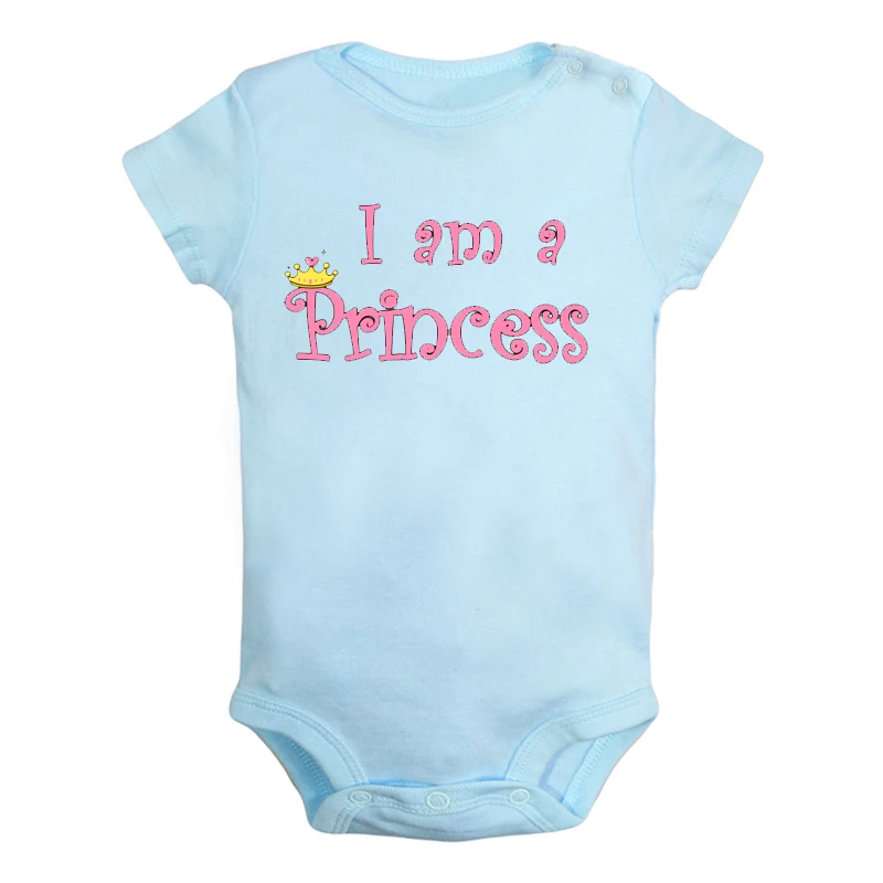 Одежда для новорожденных мальчиков и девочек с надписью «I'm 1 Year», «I Am a Princess Prince» комбинезон с короткими рукавами - Цвет: ifBaby2777BL