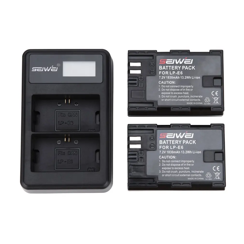 Зарядное устройство для камеры комплект аккумуляторов 2*1830mAh LP-E6 аккумулятор+ 2-слотовый ЖК-дисплей зарядное устройство для камеры+ USB кабель для CONON