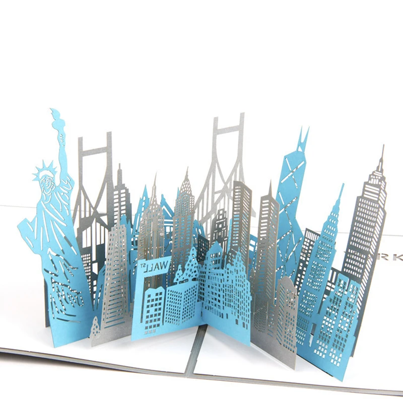 3D всплывающие Нью-йоркские поздравительные открытки Рождественская открытка-приглашение на день рождения визитная карточка подарок на день рождения с наклейкой-конвертом