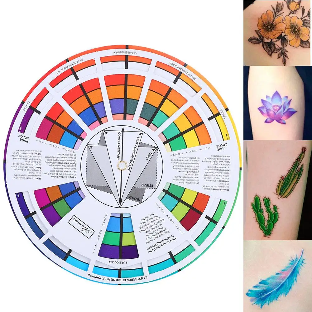

Professional Tattoo Pigment Nail 12color Wheel Card Paper Threetier Round Mix The Central Circle Rotates Eyebrow Tattoo Supplies