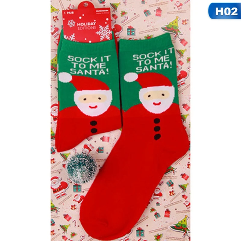 Christmas Tree Snow Elk Gift Cotton Happy Socks PEONFLY New Autumn Winter Christmas Socks Men Funny New Year Santa Claus - Цвет: 02