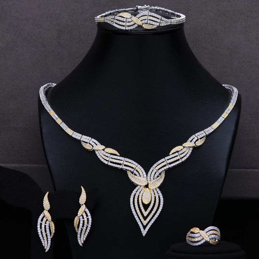 missvikki Nigerian India Russia Bride Wedding Luxury Necklace 4PCS Dress Jewelry Set for Women Daily Party Show Cubic Zirconia | Украшения