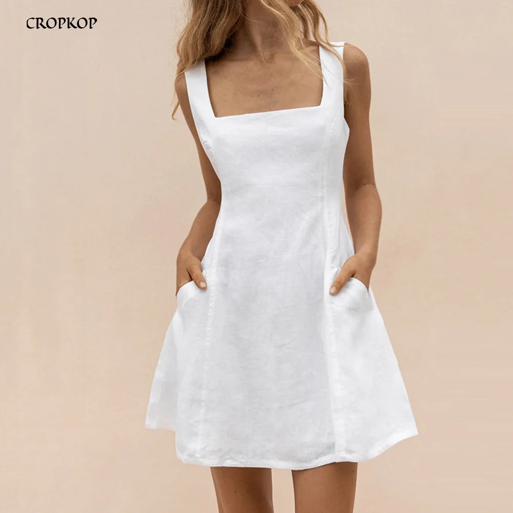 Летние Повседневные платья во французском стиле с квадратным воротником