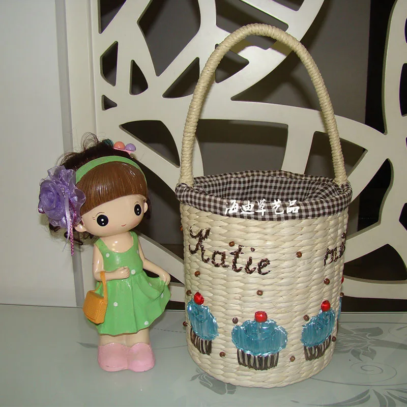 

2018 Japanese-style New Style Lettered Ice Cream Straw Bag Girly Style Bucket Cute Woven Bag Beach Bag