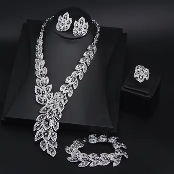 

Silver Color Rhinestone Crystal Bridal Jewelry Sets for Women Necklace Earrings Bracelet Set Wedding Jewelry Accessories